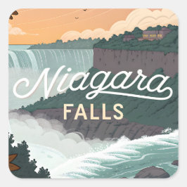 Adesivo Quadrado Niagara Falls Retro Vintage Poster Illustration