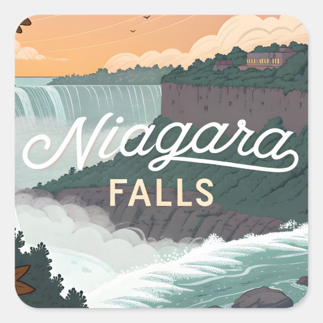 Adesivo Quadrado Niagara Falls Retro Vintage Poster Illustration (Frente)
