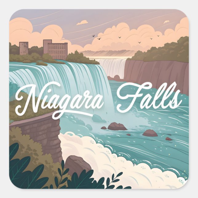 Adesivo Quadrado Niagara Falls Scenic Illustration at Sunset (Frente)