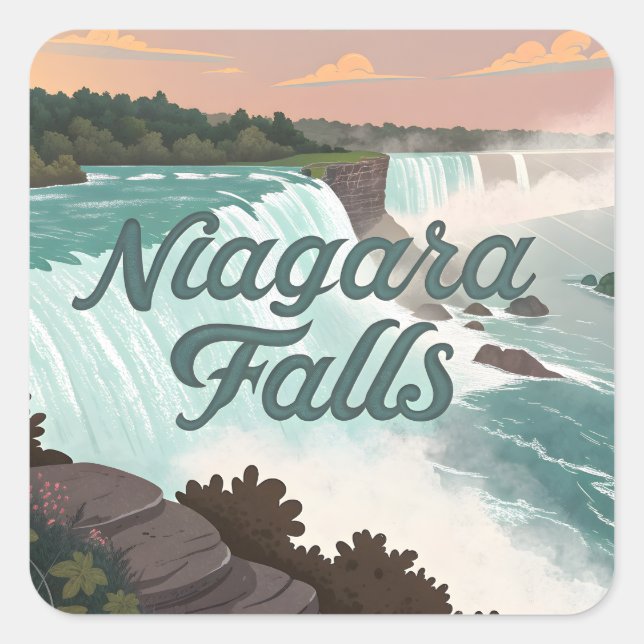 Adesivo Quadrado Niagara Falls Vintage Textured Illustration (Frente)
