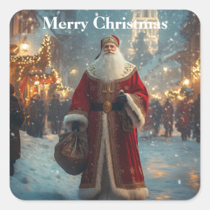 Adesivo Quadrado Nicholas em uma vila festiva de neve