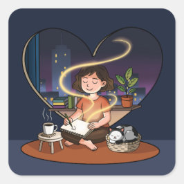 Adesivo Quadrado Night Creator Cozy Heart Window Art