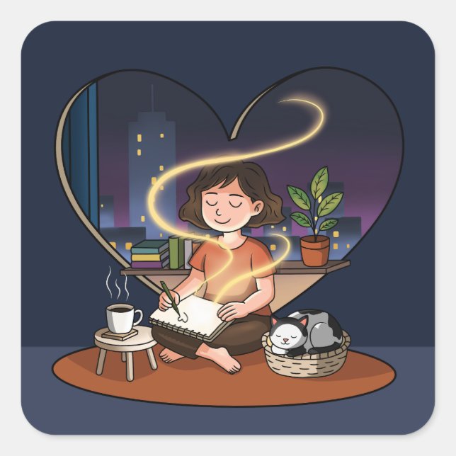 Adesivo Quadrado Night Creator Cozy Heart Window Art (Frente)