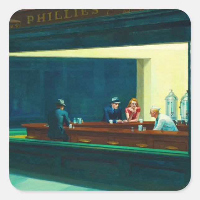 Adesivo Quadrado Nighthawks, 1942 por Edward Hopper (Frente)