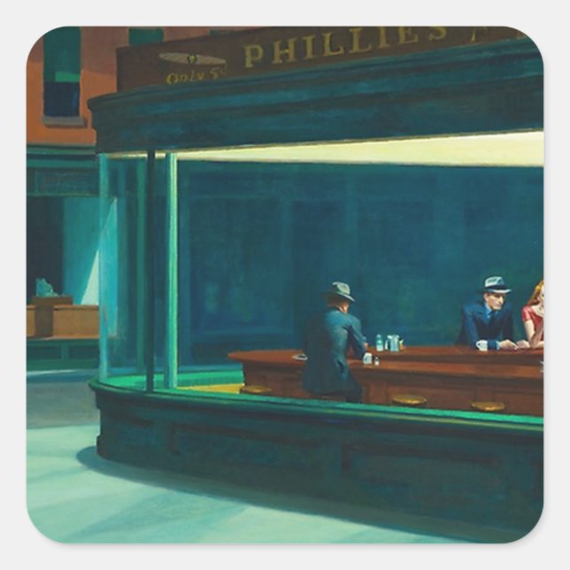 Adesivo Quadrado Nighthawks Edward Hopper (Frente)