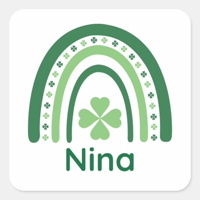 Adesivo Quadrado Nina Name Clover Boho Rainbow (Frente)