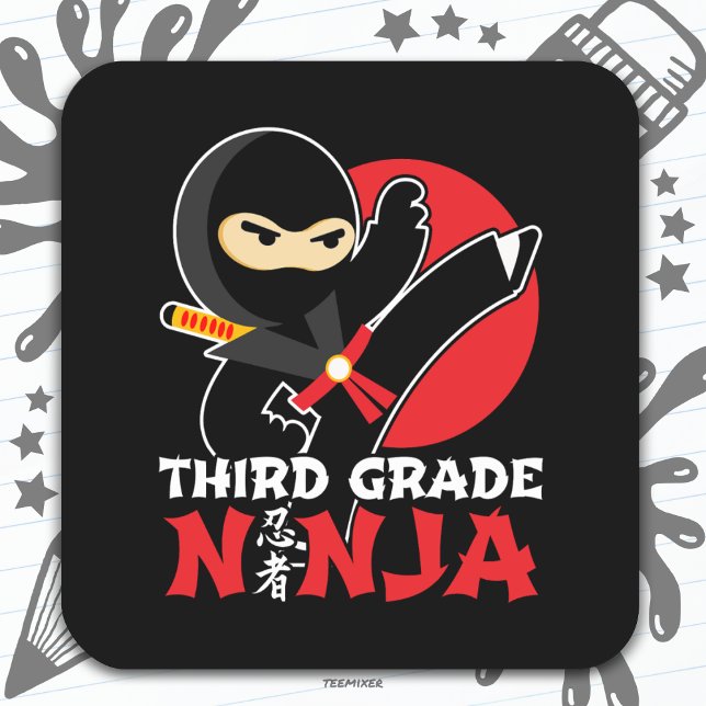 Adesivo Quadrado Ninja do 3º ano Chuta o 1º dia de volta à escola (Criador carregado)