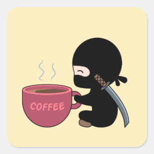 Adesivo Quadrado Ninja minúsculo com a grande caneca de café no