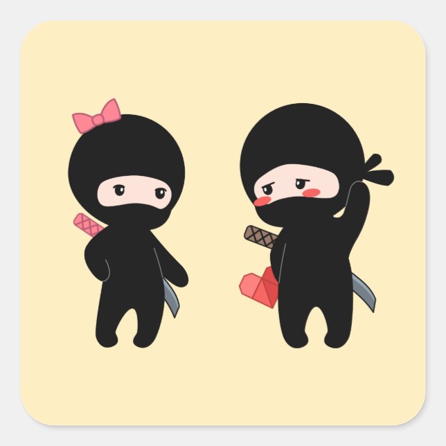 Adesivo Quadrado Ninja Pair, Boy e Girl (Frente)