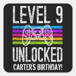 Adesivo Quadrado Nível 9 Desbloqueado 9º Aniversário Gamer Personal
