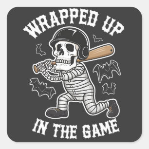 Adesivo Quadrado No Dia das Bruxas de Basebol do Jogo