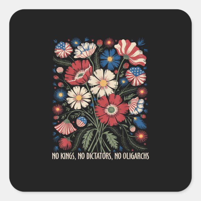 Adesivo Quadrado No Kings No Dictators No Oligarchs In America Funn (Frente)