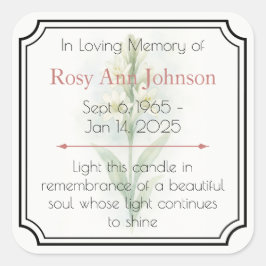 Adesivo Quadrado No Loving Memory Candle Label