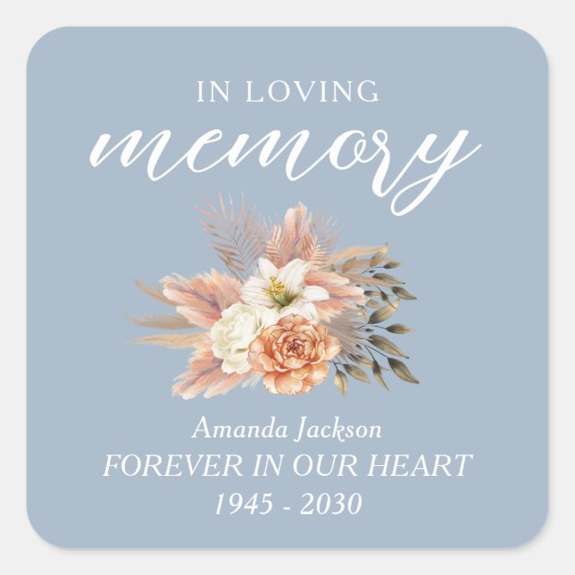 Adesivo Quadrado No Loving Memory Candle Label Dusty Blue (Frente)
