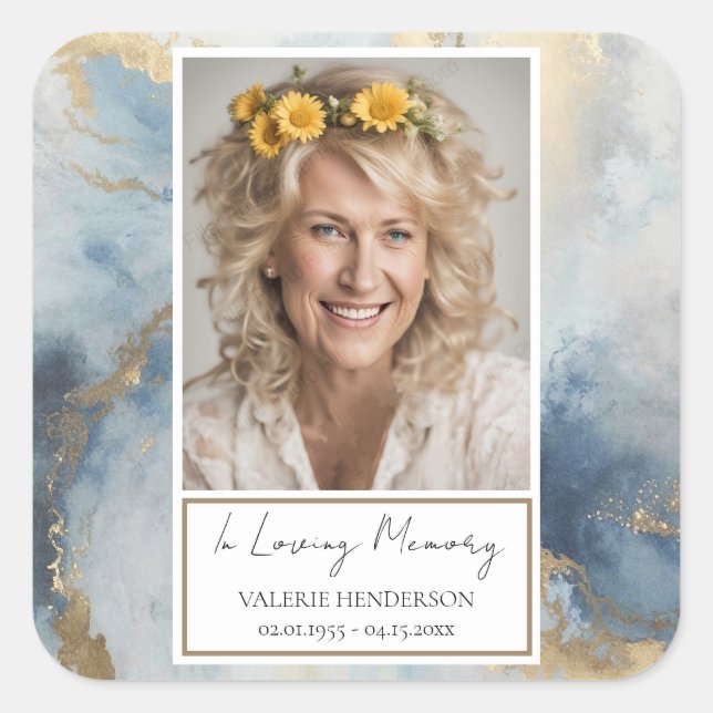 Adesivo Quadrado No Loving Memory Photo Dourado Blue Sticker (Frente)