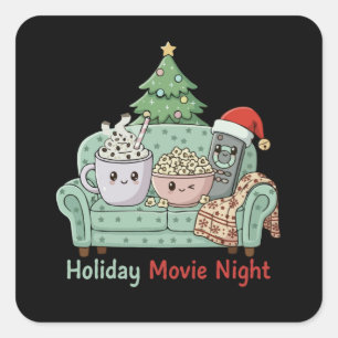 Adesivo Quadrado Noite de Filme de Natal Kawaii Fofinho Férias Ac
