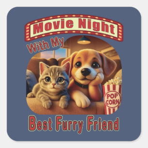 Adesivo Quadrado Noite de Filme - Melhor Amigo de Furto - Gato e Ca