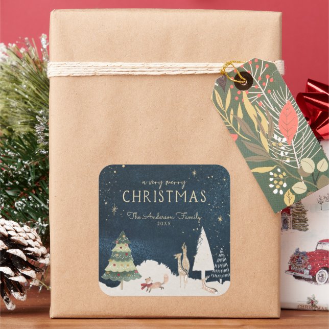 Adesivo Quadrado Noite de inverno | Elegante Dourado Natal Obrigado (Feriado)