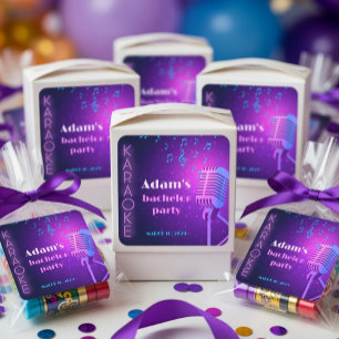 Adesivo Quadrado Noite de Karaokê Neon Personalizado Festa de Solte