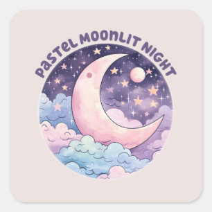 Adesivo Quadrado Noite de Moonlit Pastel - Lua do Crescente Sonhado