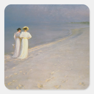 Adesivo Quadrado Noite do verão na praia do sul de Skagen