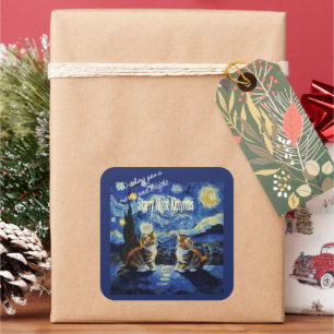 Adesivo Quadrado Noite Estrelada Natal Gato Amante Kittymas Diversã