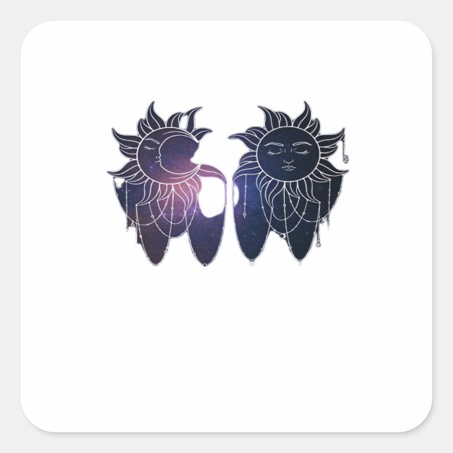 Adesivo Quadrado Noite Estrelada Whimsigoth Sol Lua Bruxa Clássica (Frente)