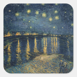 Adesivo Quadrado Noite estrelado de Vincent van Gogh   sobre o