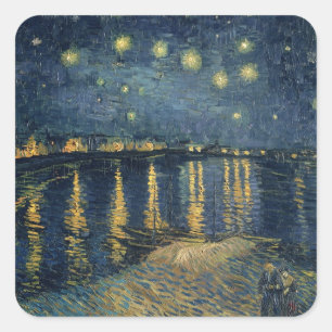 Adesivo Quadrado Noite estrelado de Vincent van Gogh   sobre o