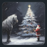 Adesivo Quadrado Noite Silenciosa - Belo Natal de Cavalo e Papais n<br><div class="desc">Noite Silenciosa - Belo Cavalo e Papais noeis Vinhetas na Praça de Natal</div>