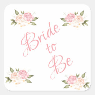 Adesivo Quadrado Noiva de Casamento por Aquarela com Script Floral