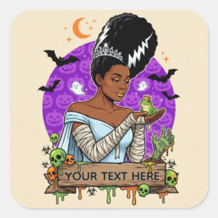 Adesivo Quadrado Noiva de Frankenstein Noiva Negra Glamurosa