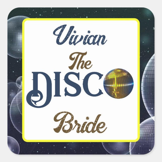 Adesivo Quadrado Noiva Disco Retro Personalizada Festa de Despedida (Frente)