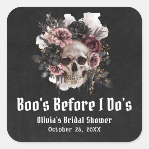 Adesivo Quadrado Noiva do Halloween Caveira Antes de Eu Fazer o Chá