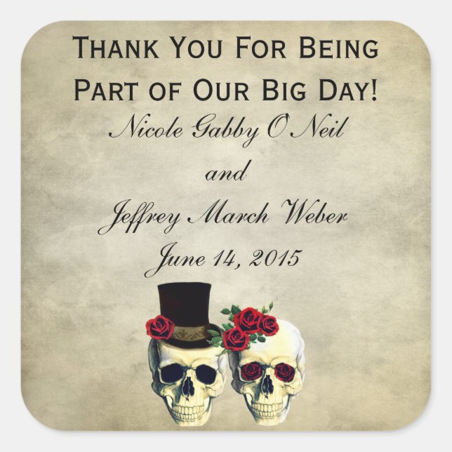 Adesivo Quadrado Noiva e Casamento de Caveira (Frente)