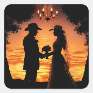 Adesivo Quadrado Noiva e Noivo Casamento Country Western