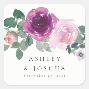 Adesivo Quadrado Noiva Floral Aguarela Magenta Bege Casamento