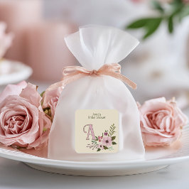 Adesivo Quadrado Noiva Floral Antiga com Monograma Personalizado