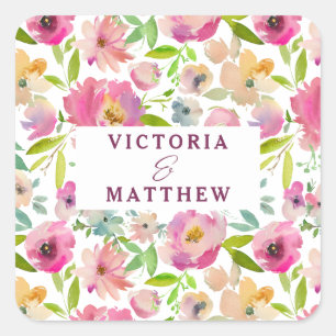 Adesivo Quadrado Noiva Floral Chic Blooming com Monograma de Noivad