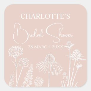 Adesivo Quadrado Noiva Floral Desenhada com Flores Silvestres Verme