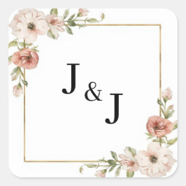 Adesivo Quadrado Noiva Floral Florescendo Quadro Iniciais Casamento