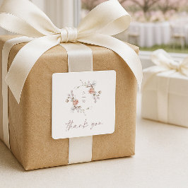 Adesivo Quadrado Noiva Floral Monograma “Obrigado” Casamento