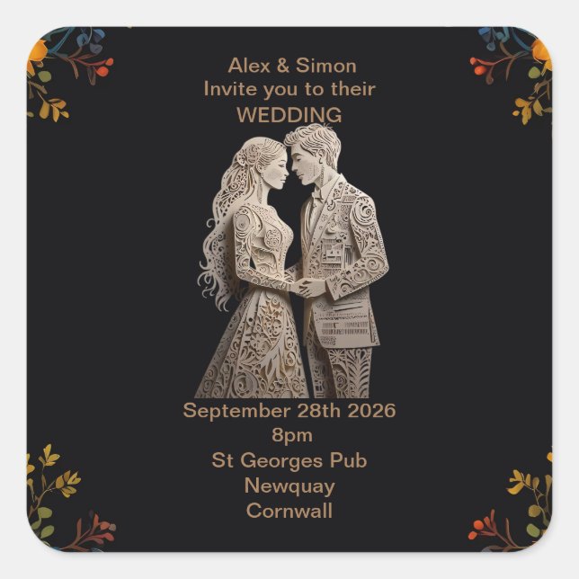 Adesivo Quadrado Noiva & Groom Royal Classic (Frente)