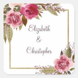 Adesivo Quadrado Noiva Noivo Casamento Elegante Aquarela Floral Chi
