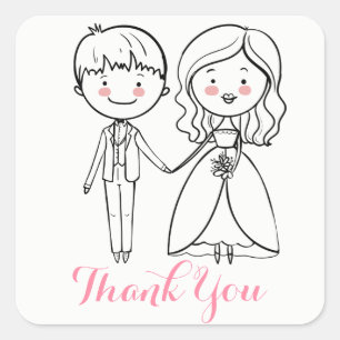 Adesivo Quadrado Noiva & Noivo Obrigado Casamento Rosa e Preto