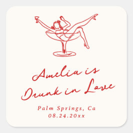 Adesivo Quadrado Noiva Vermelha Caprichosa Desenhada à Mão