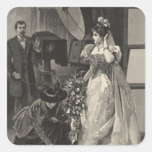 Adesivo Quadrado Noiva Vintage, Retrato Bridal com Fotógrafo