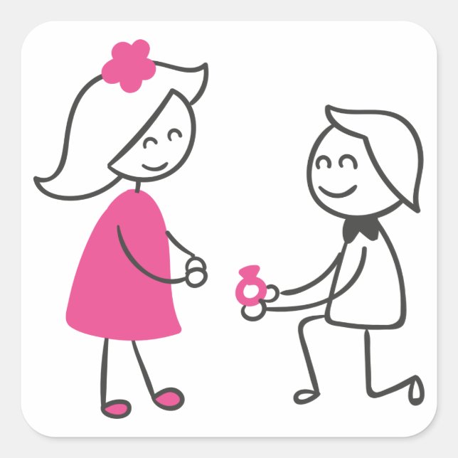 Adesivo Quadrado Noivado De Casamento De Cartoon Noiva E Noiva (Frente)