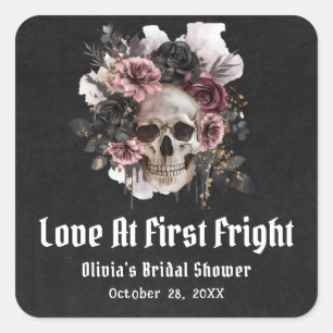 Adesivo Quadrado Noivado de Caveira de Halloween Amor ao Primeiro M