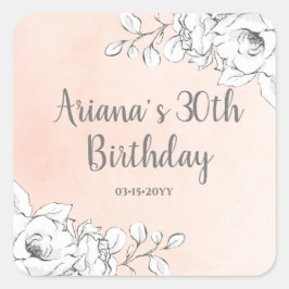 Adesivo Quadrado Noivado Floral Branco Cor-de-Rosa-Esbranquiçada Ch